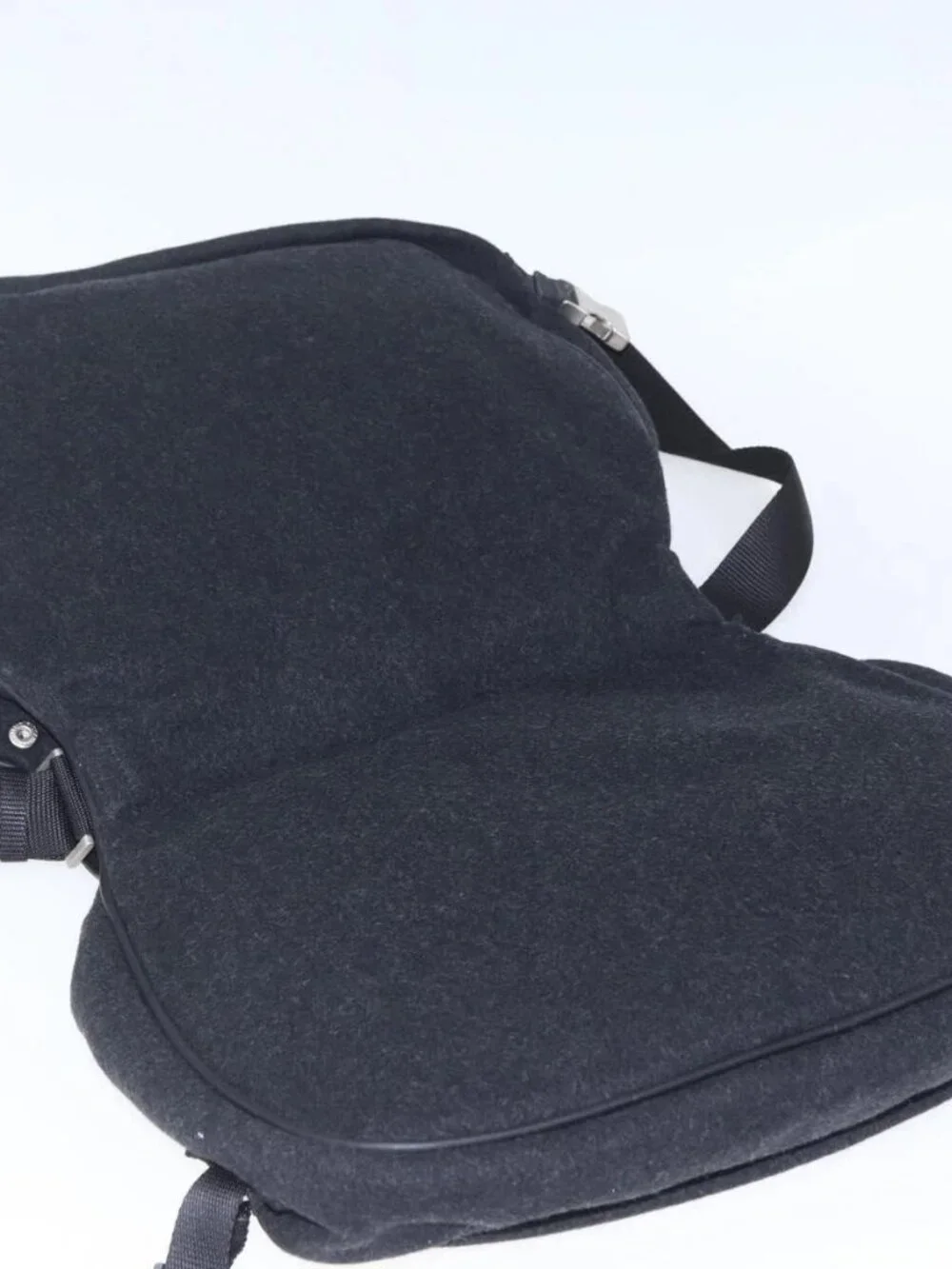PRADA Shoulder Bag Wool Leather Black Silver